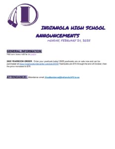 High School Announcements 02 24 25