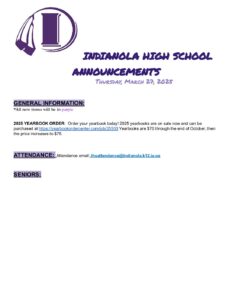 High School Announcements 03 27 25
