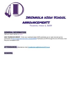 High School Announcements 03 6 25