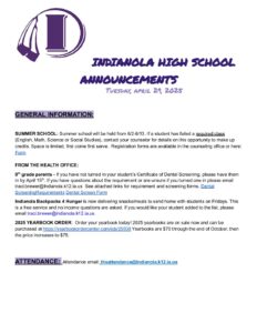 High School Announcements 04 29 25