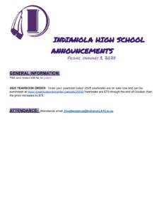 High School Announcements 1 3 25