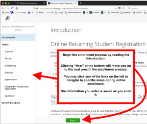 Picture of Initial Enrollment Screen and the Next Button